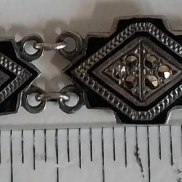 Vintage Art Deco 1930's Sterling Enamel Marcasite Bracelet - Picture 3 of 8